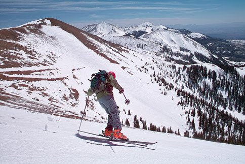 Skiing down Green Mountain