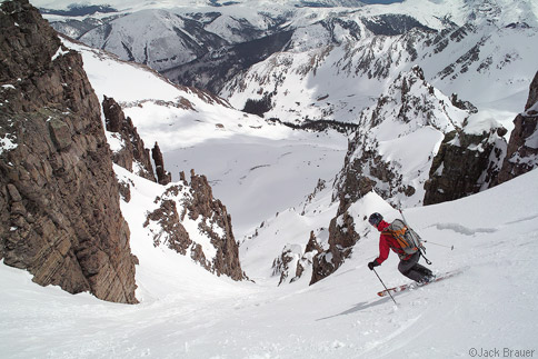 Skiing the Pearl Couloir