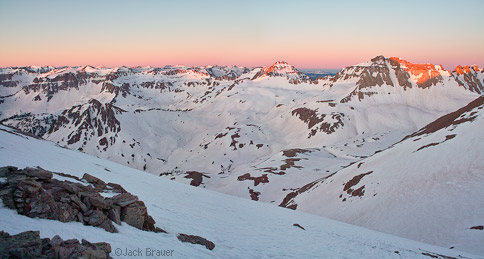 Sunrise alpenglow over Yankee Boy Basin