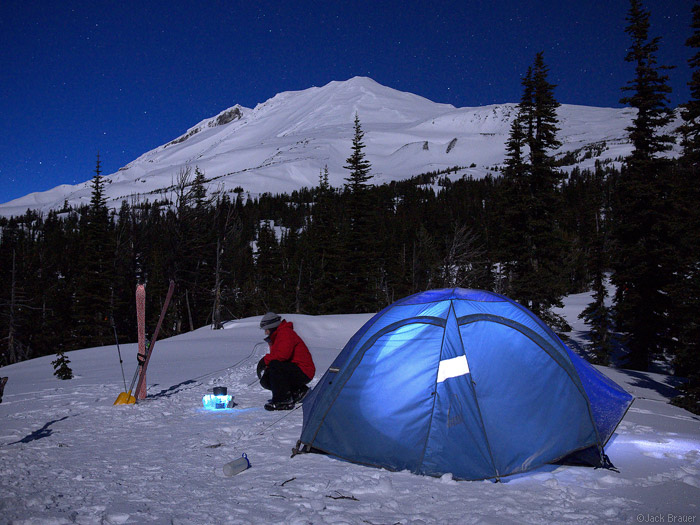 Moonlight camping on Mt. Adams
