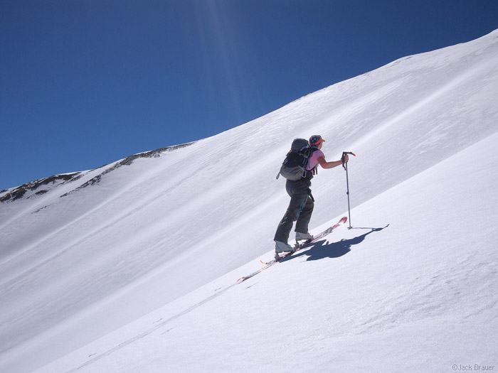 Skinning up a steep slope in the San Juans, Colorado
