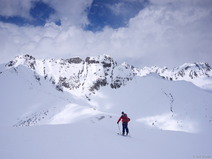 Skinning a high ridge in the San Juan Mountains, Colorado