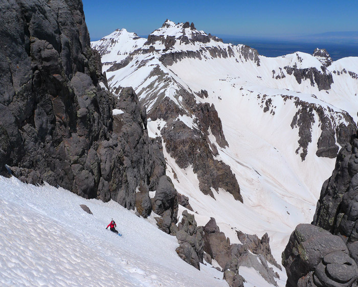 Snowboarding the north couloir of Potosi Peak, San Juan Mountains, Colorado