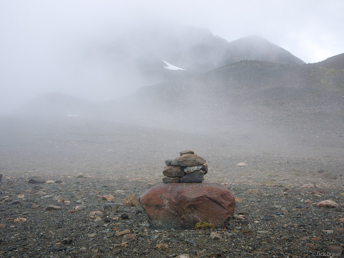 Cairn in the fog