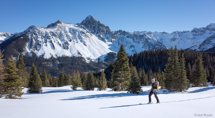 skiing in front of Mt. Sneffels